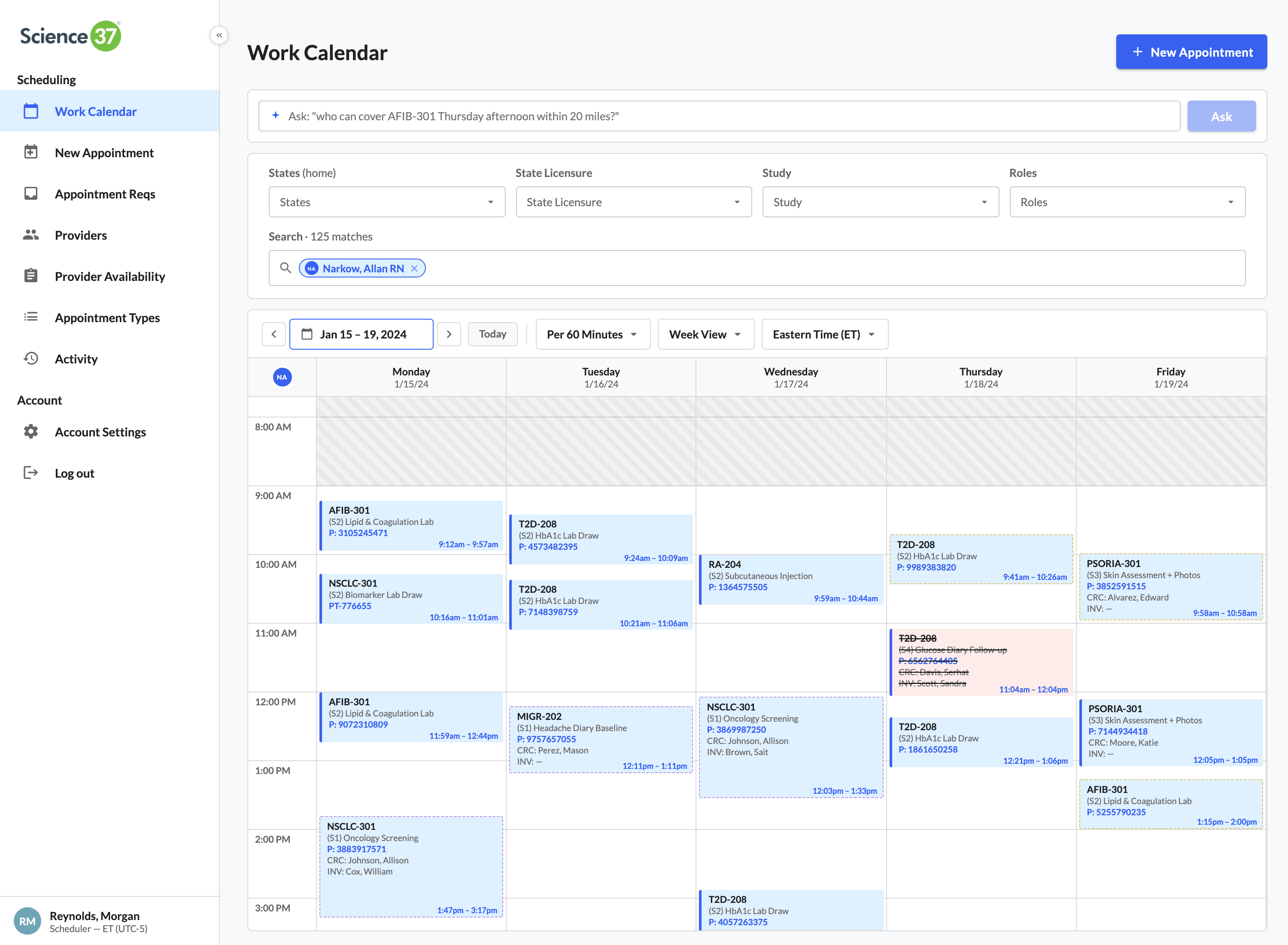 Calendar — single-provider week view