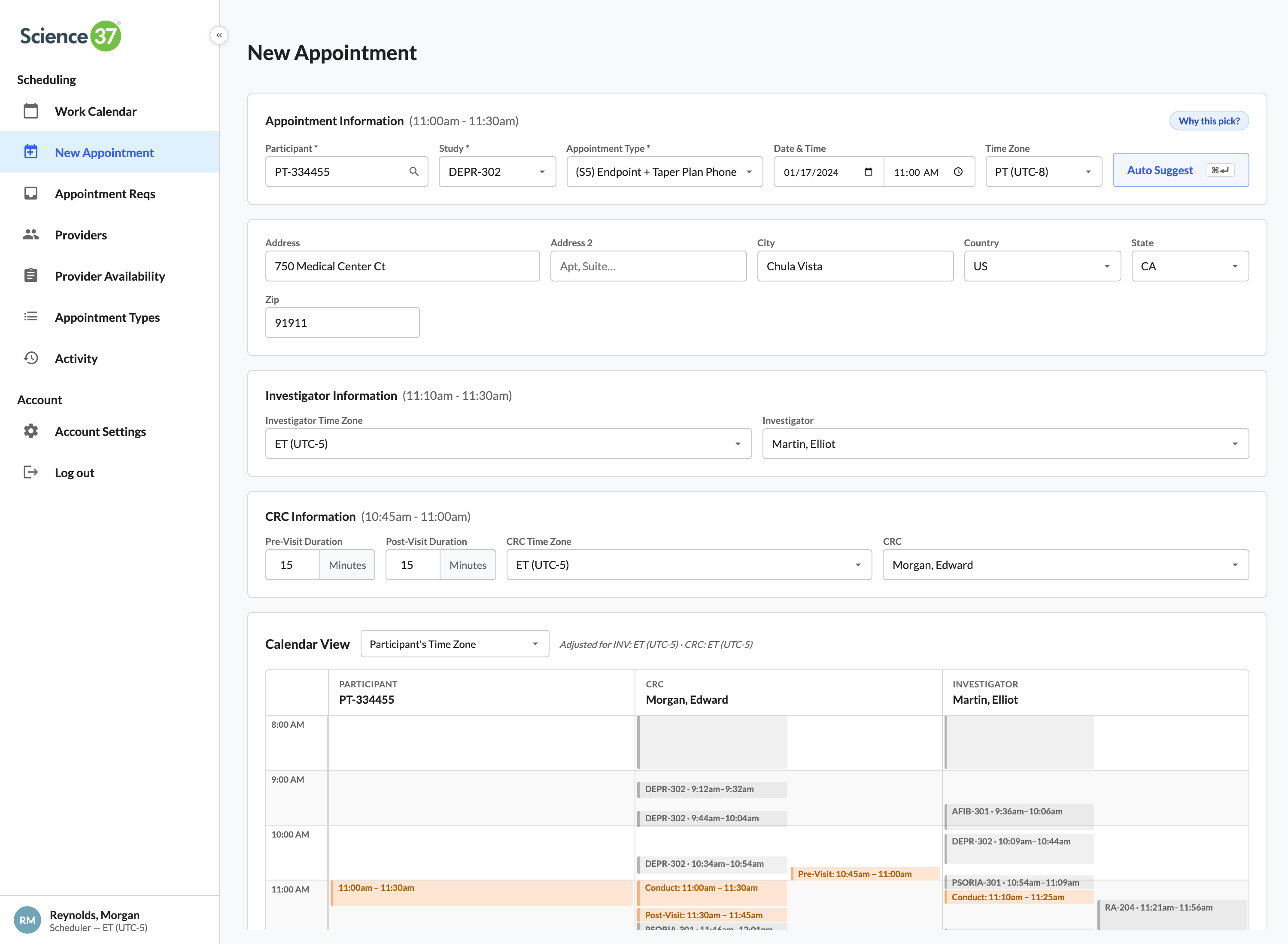 New Appointment — auto-suggested form