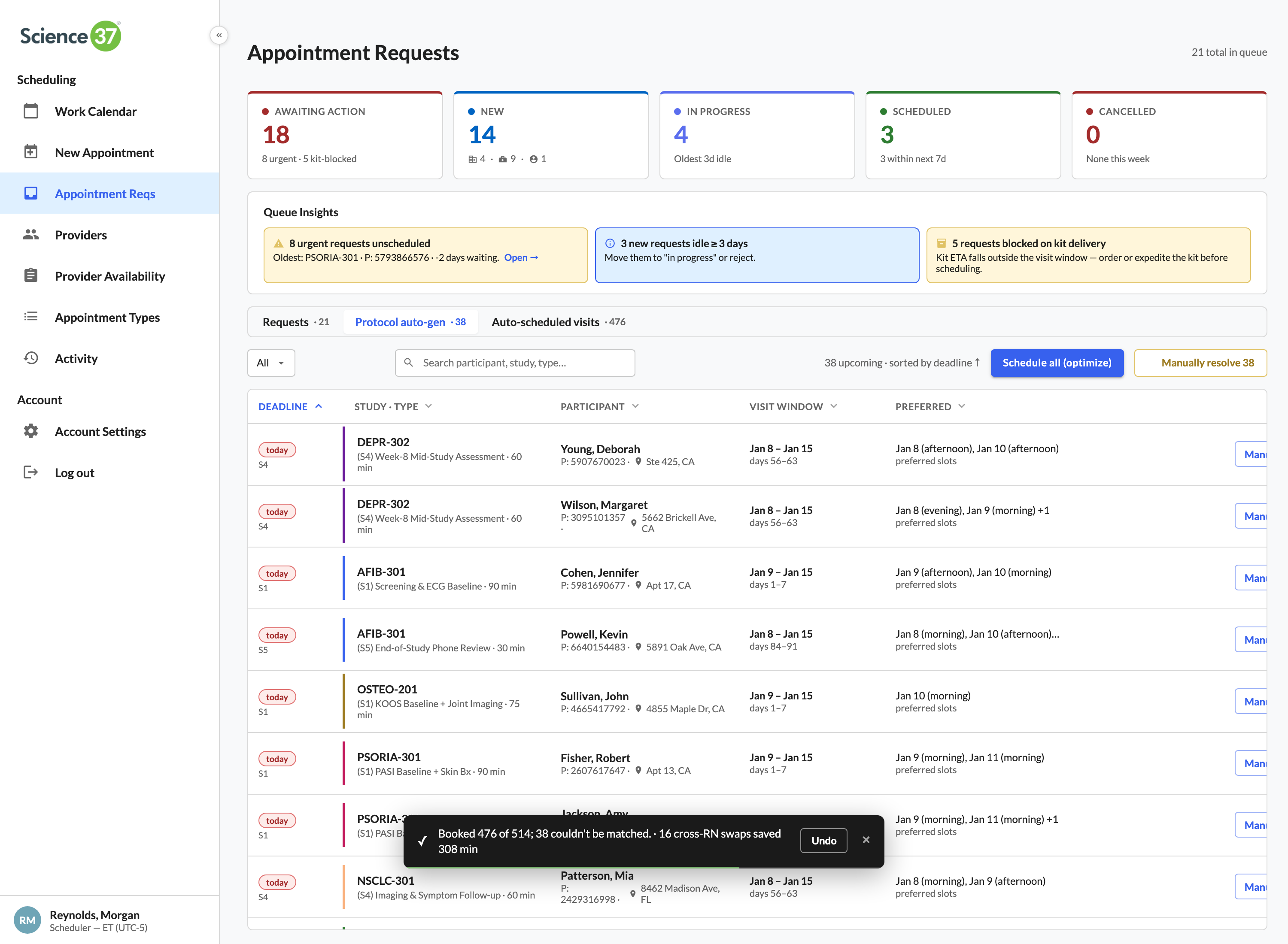 Schedule all — bulk optimizer results