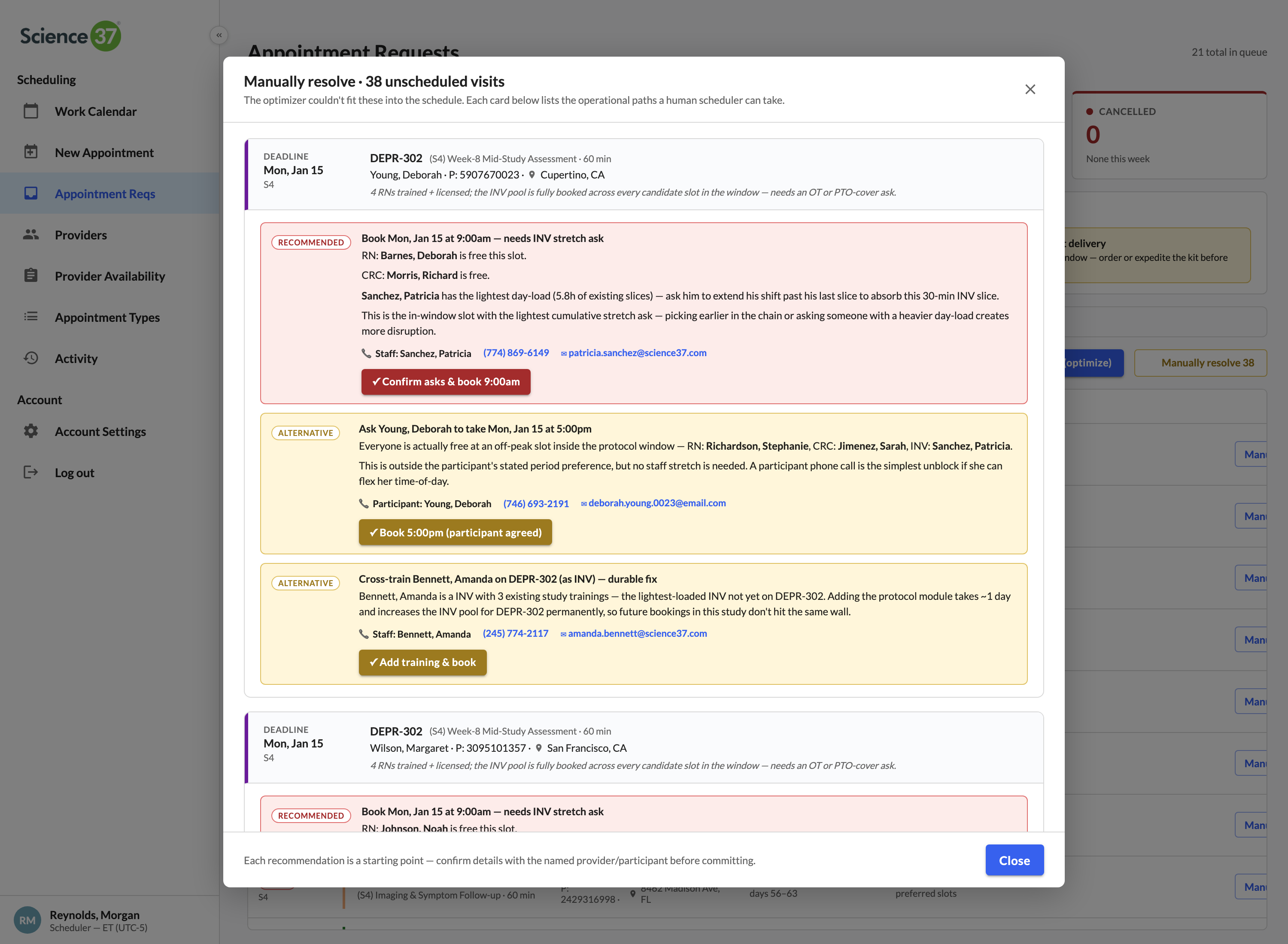 Manual Resolve modal with operational recommendations